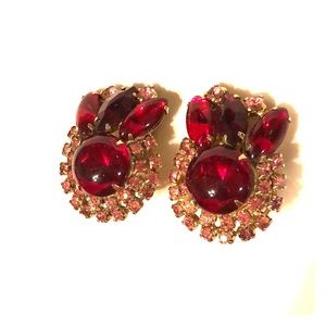 Vintage Red & Pink Clip Back Earrings